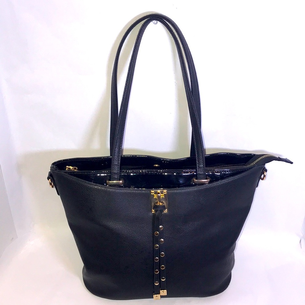Gussaci Black & Gold Accent PU Satchel/Shoulder Bag